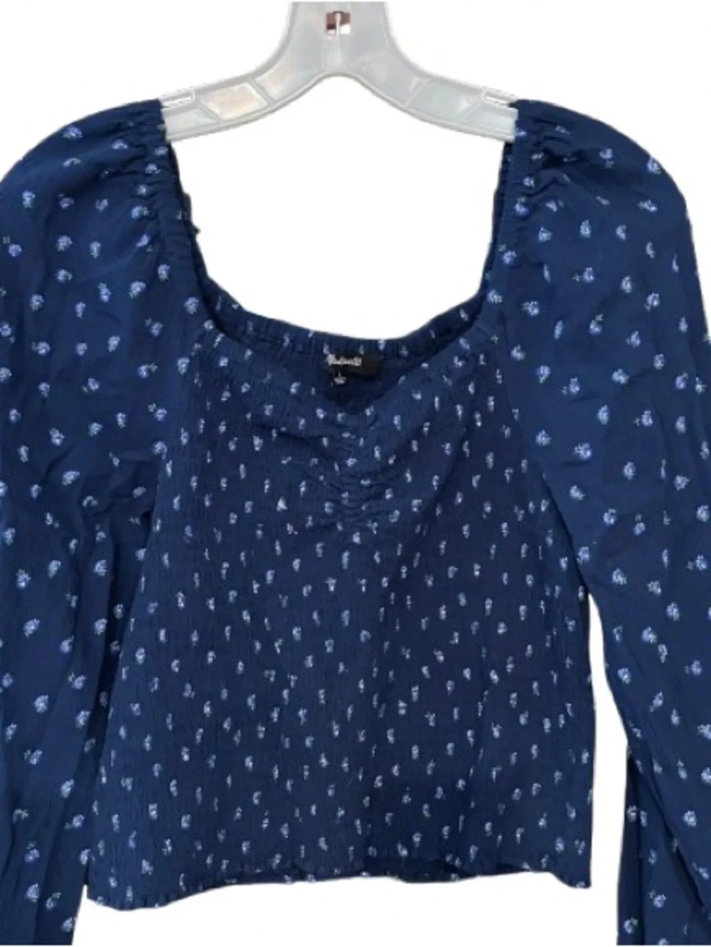Madewell Lucille Balloon Sleeve Smocked Top Indigo Floral L VGUC